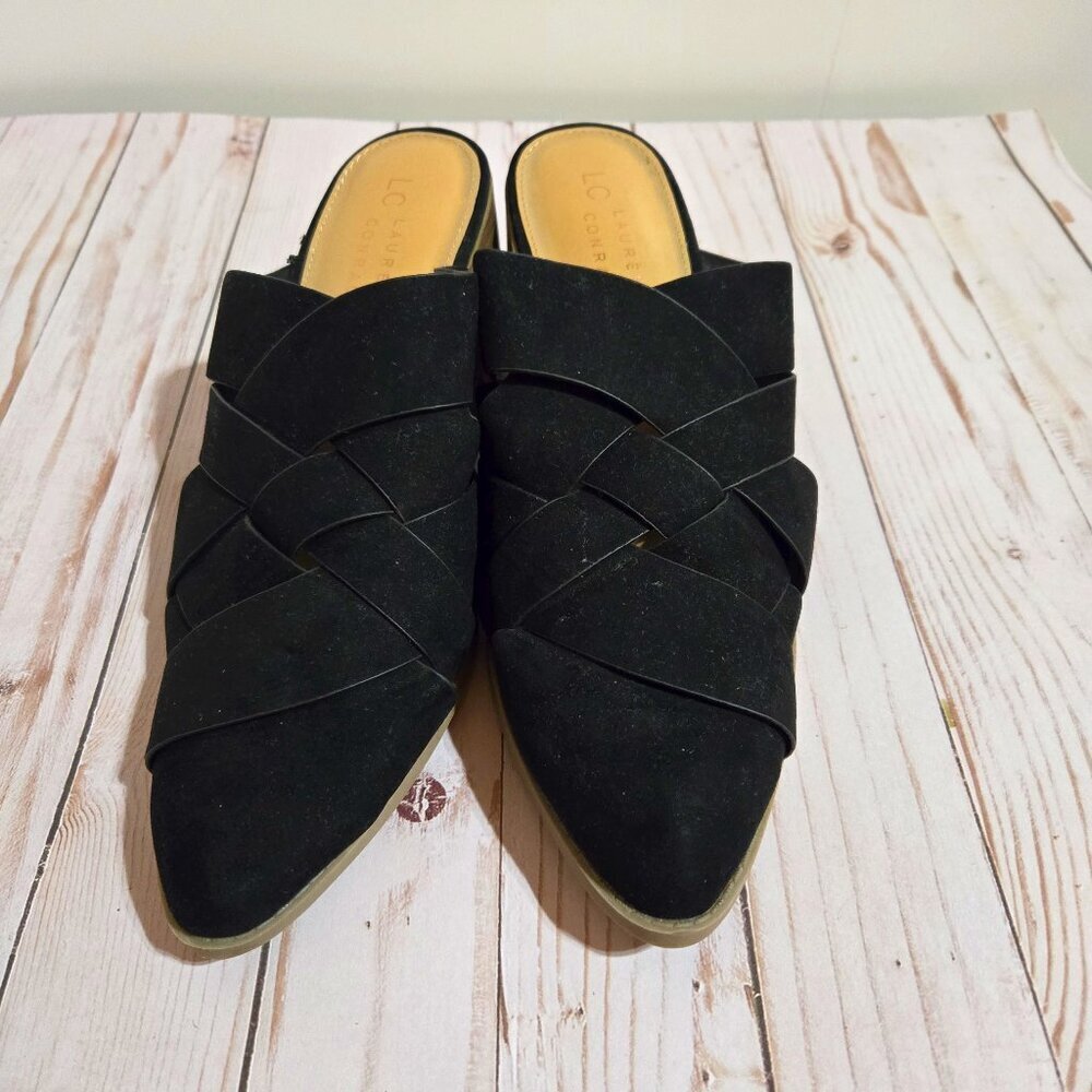 LC Lauren Conrad Black Woven Pointed Toe Mules Women’s Size 9.5